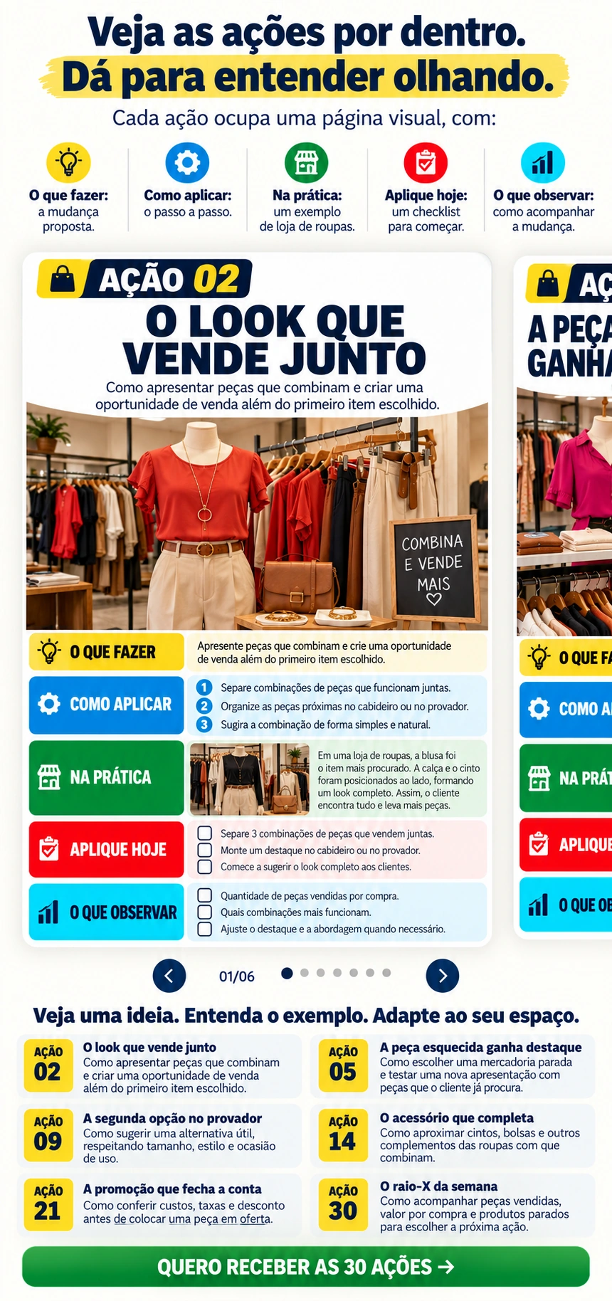 Página ilustrada da ação 02: O look que vende junto