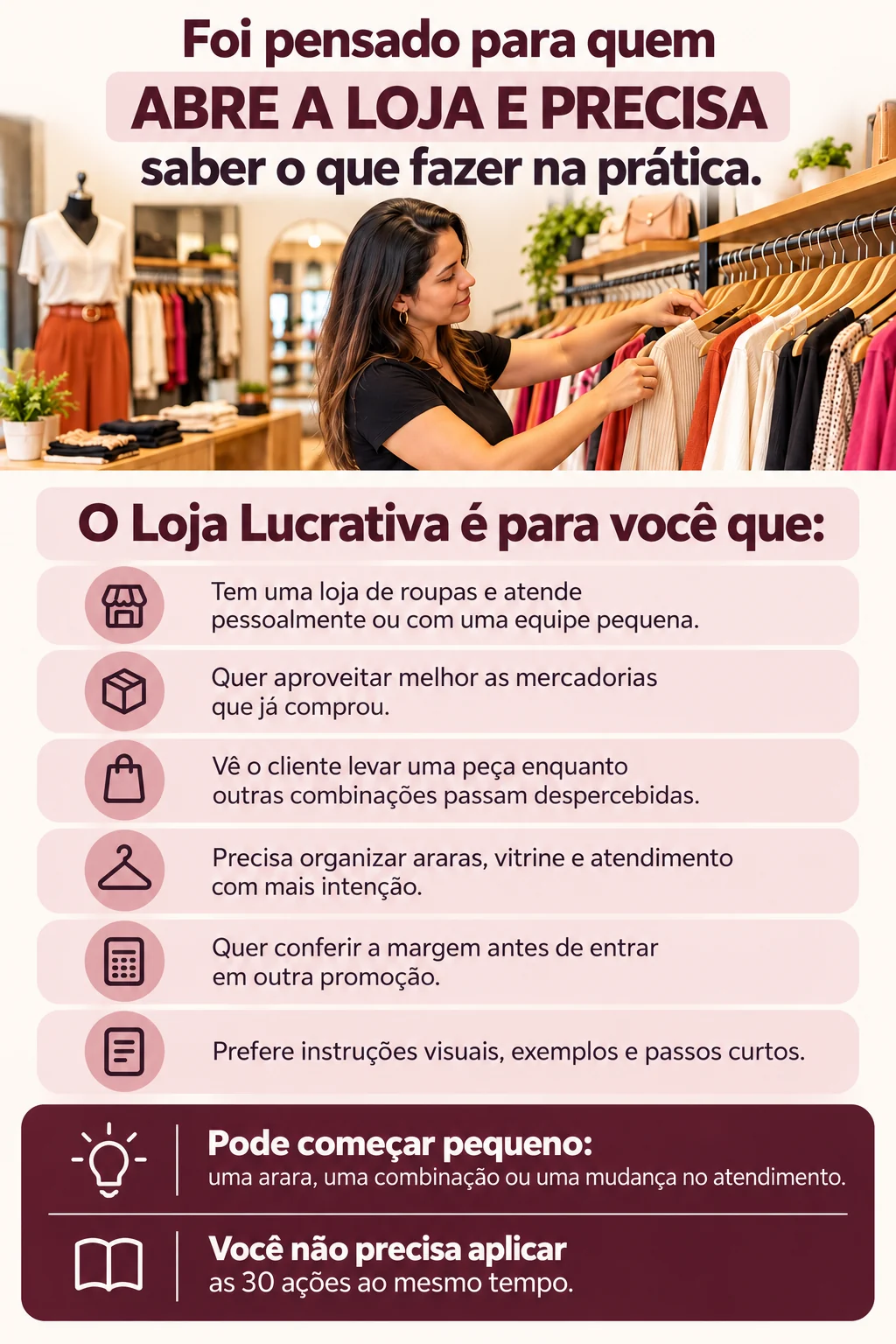 Lojista organizando as roupas na arara